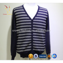 Herren Navy Blue V-Ausschnitt Dick Intarsia Cardigan Pullover